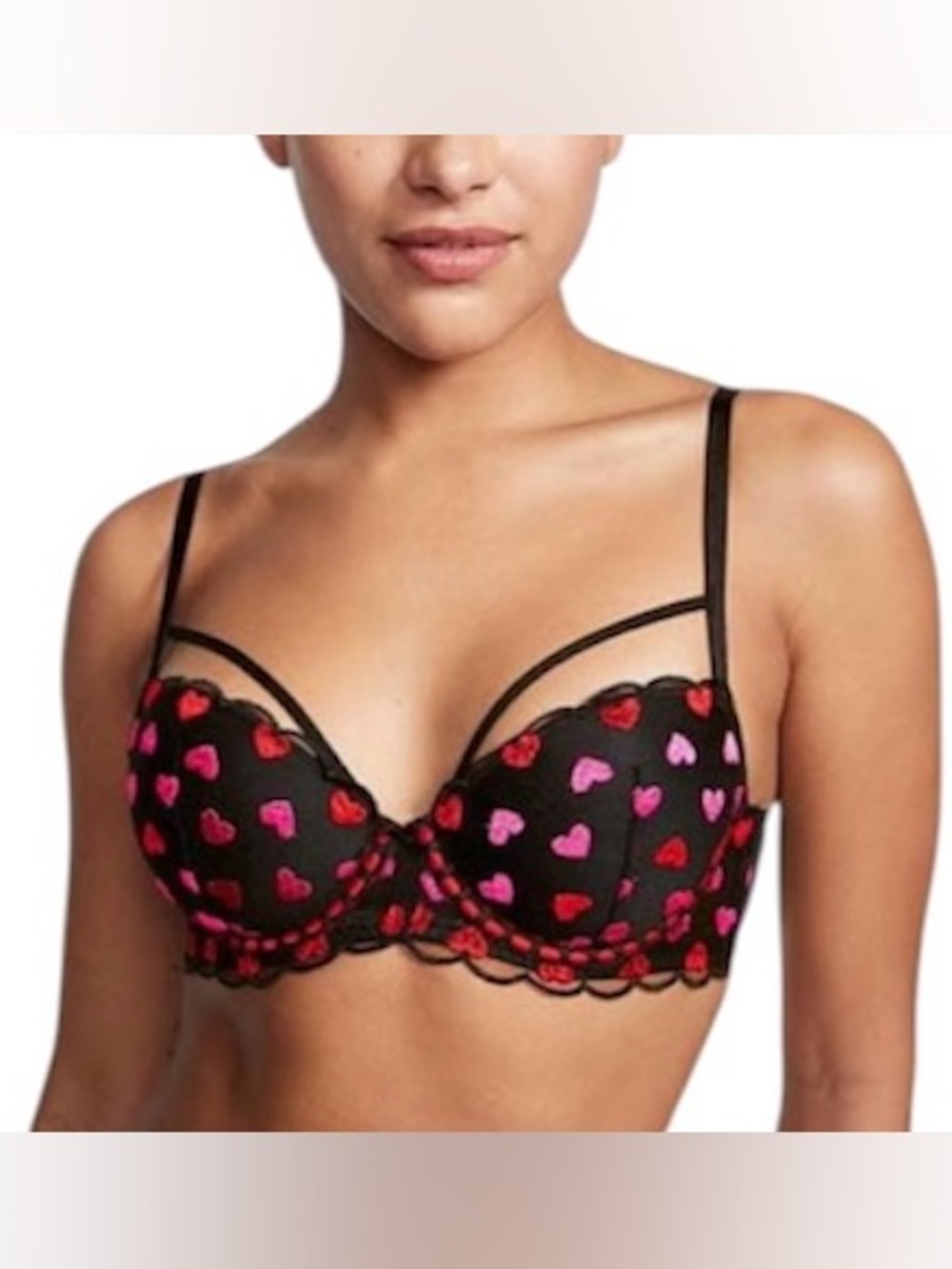 Victoria's Secret Angels Black and Pink,Red Heart Bra Size 32DDD Embroidered